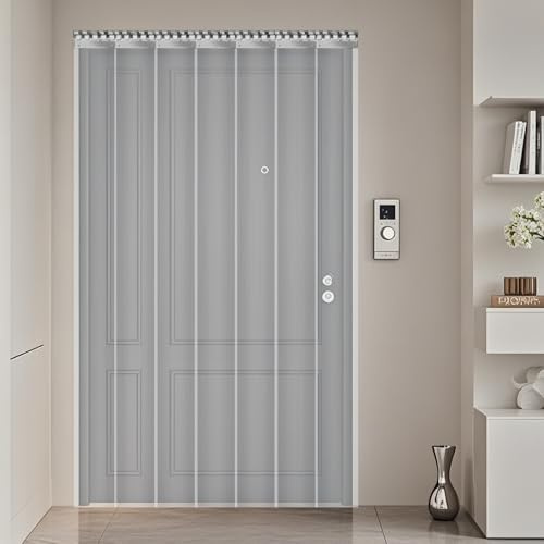 MEHOOSPVN PVC Strip Curtain Door Kit 2 x 1.05 Meters Clear Curtain Strip Kit Coldroom Warehouse Catering Vinyl Clear Plastic with 7 Strips (2mm Thick and 180mm Wide), Stainless Steel Rail and Clamps