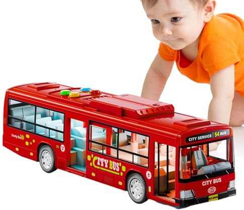 Leksaksbuss För Barn: Urban Diligence, Pedagogisk elektrisk buss med musik och , fordon fungerar med batterier och dörrar kan öppnas | Learning Game Di