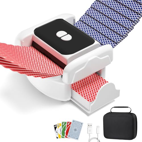 Automatischer Kartenmischmaschine für 2 Decks, Kartenmischer Elektrisch mit Auto & Manuell, Tragbar Kartenmischgerät mit Tasche, 2600mAh Geräuscharm Kartenmischer für Poker UNO Romme