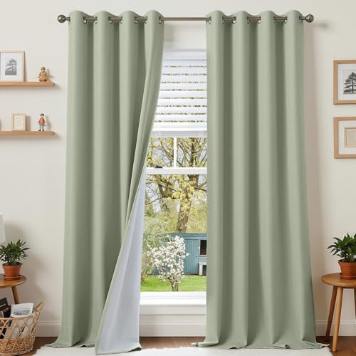 Runyéla Cortinas Opacas 100% Cortinas para Salon y Dormitorio 2 Piezas 140x245 CM, Verde Salvia Cortinas Termicas Aislantes Frio y Calor, Cortinas con Ojales y Cortinas Acustica