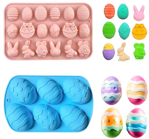 2 PCS Easter Egg Moulds, Easter Egg Chocolate Silicone Moulds, Silicone Bunny & Eggs Shapes, Chocolate Silicones Mould, Baking Mold for Easters Party Making Hot Chocolates Bomb, Cake, Jelly, Mousse