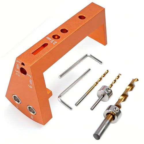 Undermount Drawer Slide Jig, Aluminum Alloy 15 Degree Guide | 6 hole drill template, includes 6 mm and 2.5 mm bits with stop collars, for cabinet drawer mounting