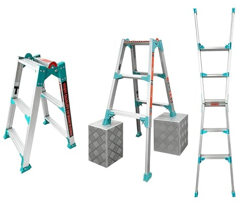Brstheco Aluminium Ausziehbare Leiter,2×2 Sprossen Mehrzweckleiter,5 Stufen mit rutschfeste FußPolster,Aluleiter mit Einzeln Einziehbarem Bein,Belastbar bis 150 Kg