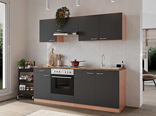 respekta Gerda Cocina Americana, Madera de ingeniería, Gris, 0, 200,0 x 210,0 x 60,0 cm