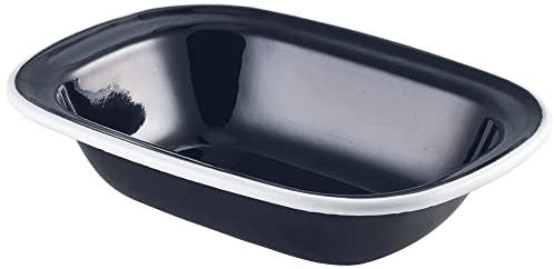 Genware 44018BK White Rim Enamel Pie Dish, Black, 180mm Length