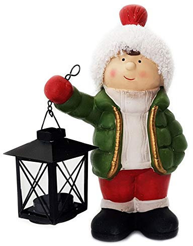 Wichtelstube-Kollektion Bunte handbemalte handgefertigte Keramik Weihnachtsdeko Aussen und Innen, Deko Weihnachten Figur mit Laterne, detailreich verziert und Wetterfest