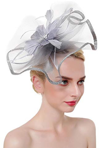 Xiang Ru Rennen Hochzeiten Abschlussbälle Fascinator mit Feder Kopfschmuck Blume für Damen, grau, Einheitsgröße