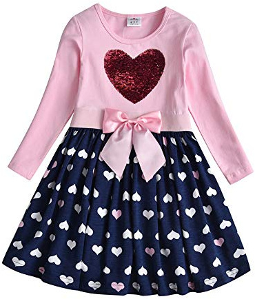 DXTON Vestido para Niñas Vestido para Niños Algodón Invierno Manga Larga Fiesta Regalo Ropa para Niñas LH5740 5T