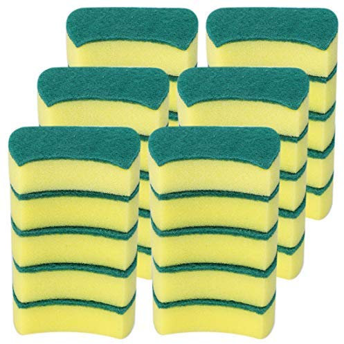 30 x Scouring Pads for Scrubbing Sponge Scratch-Resistant 4 x 3 Inches for Scrubbing Kitchen Dishes, Yellow