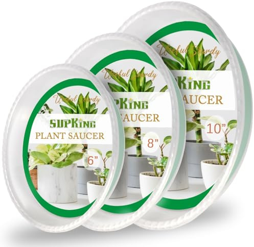 SupKing Paquete de 9 platillos para Plantas (15.2 cm, 20.3 cm, 25.4 cm), bandejas Resistentes para Plantas de Interior, platillos de plástico Transparente, bandejas de Goteo de Agua más Gruesas para