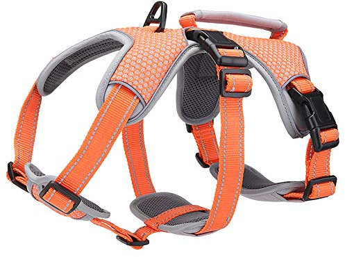 BELPRO Multi-Use Support Dog Harness, Escape Proof No Pull Reflective Adjustable Vest with Durable Handle, Dog Walking Harness for Big/Active Dogs (Orange, M)
