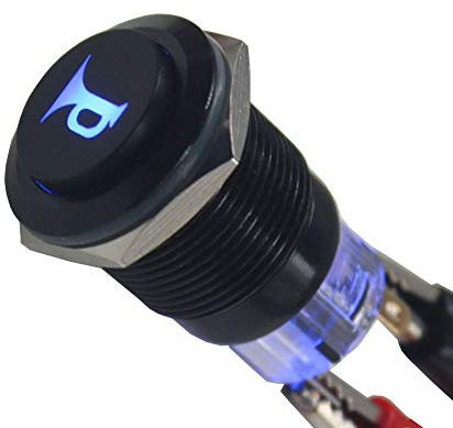 ETOPARS Custodia Nera 19mm 12V 5A Auto Luce Blu Corno Pulsante Clacson 19mm Interruttore a Levetta in Metallo Momentaneo 5Pin Testa Alta