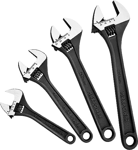 MAXPOWER 4 Stück Schraubenschlüssel Verstellbar Set 150mm/200mm/250mm/300mm Adjustable Wrench Set Maximale Öffnung 20mm/25mm/30mm/35mm Maulschlüssel Verstellbar Set