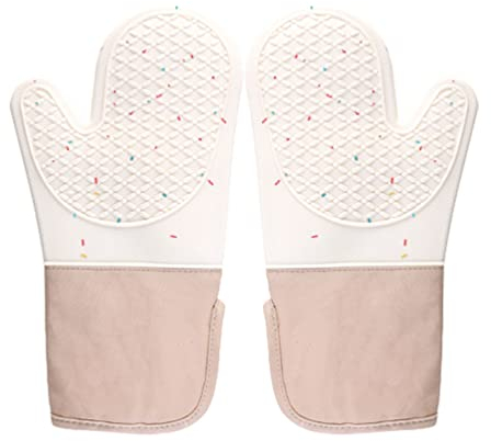 1 Paire De Gants De Cuisine Extra Longs En Silicone De 33 Cm, Gants De Cuisine Professionnels Résistants à La Chaleur 446F Antidérapants Avec Doublure En Coton Doux Mitaines De Cuisine Gant (Beige)