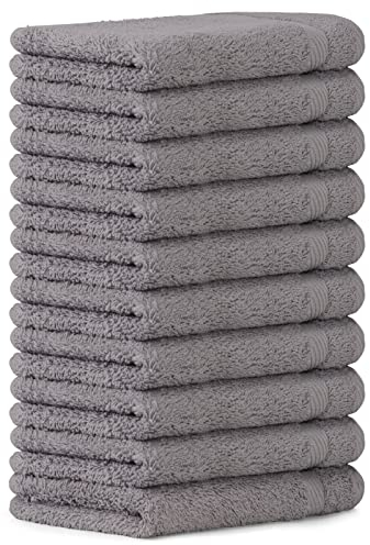Luckytowel 10er Set Gästehandtücher 30x50 cm 100% Baumwolle, 600g/m² Oeko-Tex Gästetuch-Set 10er Pack Grau