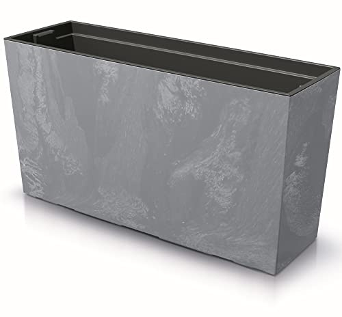 Blumenkasten mit Pflanzeinsatz Kunststoff 77x40 cm Grau Beton Struktur große Größe mit 2 Stabilisatoren UV beständig Balkonkasten Innen/Außenbereiche