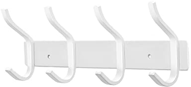 MEIJO Garderobenhaken Edelstahl, Hakenleiste Kleiderhaken Wand mit 4 Haken, Garderobe Garderobenleiste Wandgarderobe für Schlafzimmer Bad Küche (Weiß, 4 Haken)