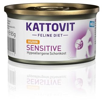 KATTOVIT - Sensitive Nassfutter für Katzen | Diät-Katzenfutter als Alleinfuttermittel. Gluten- & getreidefrei | Hypoallergen, für ausgewachsene Katzen | 12 x 85 g Huhn
