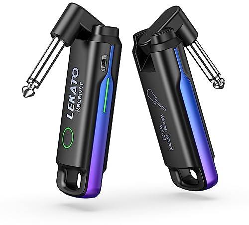 LEKATO Guitar Wireless System 70 Kanäle Guitar Wireless Transmitter Empfänger Empfänger weniger als 3 ms Latenz wiederaufladbare Audio Digitalgitarre Wireless System für E-Gitarren Bass WS70 (Blau)