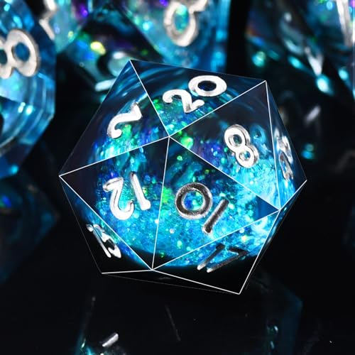 SIQUK 7 Stück Würfel Set Polyedrische Würfel Liquid Core Würfel D4 D6 D8 D10 D12 D20 D% Spielwürfel für DND RPG MTG, Blau & Schwarz