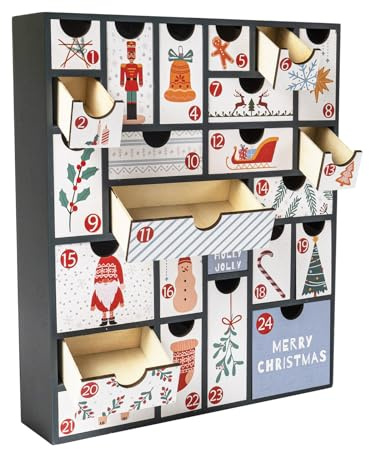 flangairy Christmas Countdown Advent Calendar 2025, 24 Days Till Fillable Wooden Holiday Nativity Calendar with Large Drawers, Refillable Reusable DIY Boxes for Kids Gifts Decorations