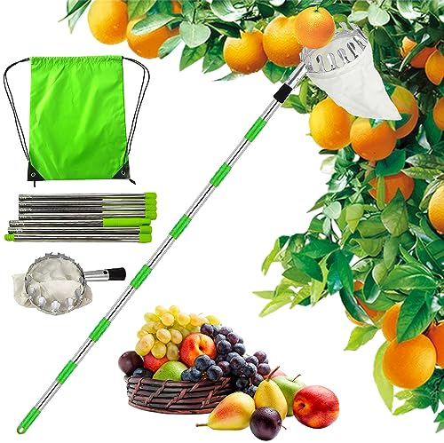 TUIBEIDAMAI Raccogli Frutta con Palo in Acciaio Inox Leggero,2.8m Raccoglitore di Frutta,Diametro 16 cmMela Raccoglitrice,Raccogli Frutta da Albero con Testa a Cestello,Raccogli Fichi