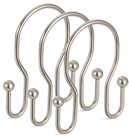 12 Pack Double Shower Curtain Hooks Rings, TENOVEL Double Sided Shower Curtain Hooks Rust Proof for Shower Curtain, Stainless Steel Bathroom Shower Hangers Rings for Shower Rods, Brushed Nickel