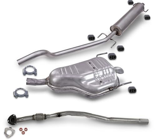 ATEC Germany Auspuff Schalldämpfer Set 1x Abgasrohr, 1x Dichtung, 3x Sechskantschraube, 1x Mittelschalldämpfer, 1x Endschalldämpfer inkl Montagezubehör Kompatibel mit OPEL ASTRA H GTC (A04)