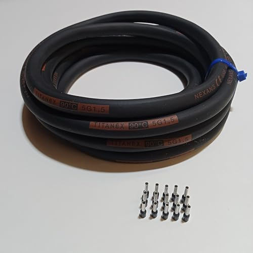 TITANEX H07RN-F 5x1,5 mm² (5G1,5) schweres Gummikabel, Baustellenkabel für den Außenbereich 5-100m inkl. 15 Aderendhülsen (50 Meter)