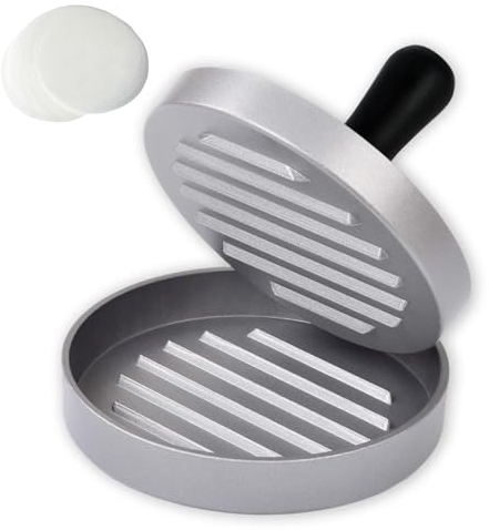 Burgerpresse mit 100 Blatt Backpapier, Hamburgerpresse Set aus Aluguss für leckere Hamburger, Patties, BBQ, burger pattie presse，Burger Presse mit Antihaftbeschichtung