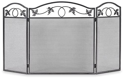 GOPLUS Kaminschutzgitter Klappbar, 3-Panel Funkenschutzgitter aus Metall zur Isolierung von Funken und Asche, freistehendes Kamingitter mit zartes dekoratives Blumen für Haus oder Außenbereich