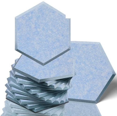 YOGAES Panneaux acoustiques 12 pièces feuille d'insonorisation insonorisée bande d'étanchéité décorative d'absorption de porte de plafond-19 bleu ciel clair-1,0 cm super densité-petit hexagone