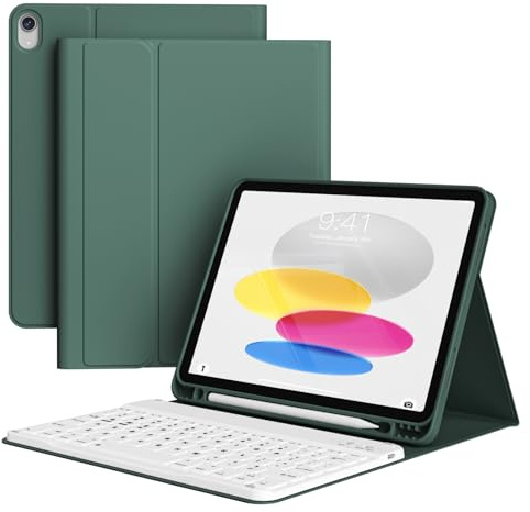 KVTVOU Keyboard Case for iPad (A16) 11th Gen/iPad 10th Gen, Dark Green | Magnetic Removable Bluetooth Keyboard for iPad (A16) 11/10 Gen, Four Corners Anti-Fall TPU Shockproof Cover, Auto Wake/Sleep