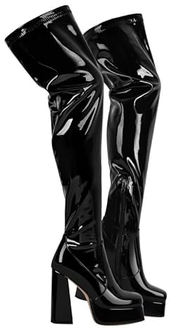 VERISSON Plateforme Bottes hautes pour femme Tige longue avec talon bloc