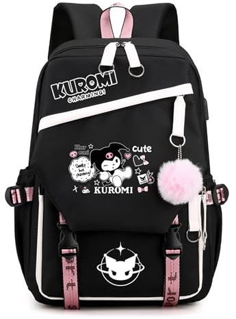 Roffatide Anime Kuromi Print Casual Business laptop axlar ryggsäck resa vandring Daypacks ryggsäck svart, Kurom A, En Storlek
