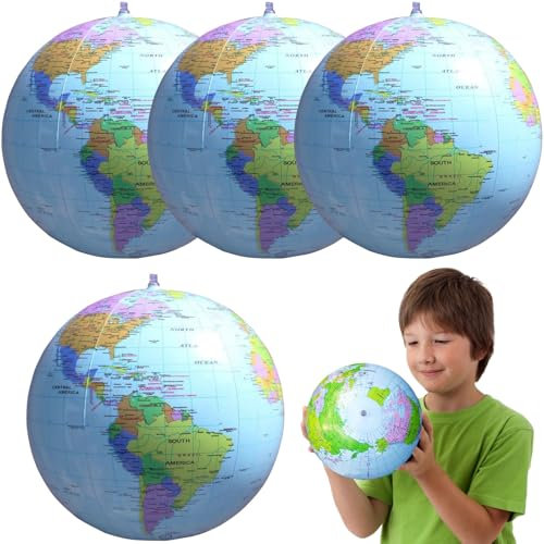 Inflable Del Globo, 4PCS Mapa del Mundo, Pelota de Playa Hinchable, Juguetes Inflables de PVC