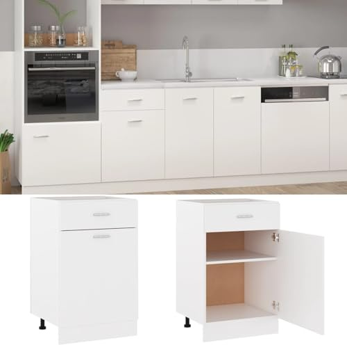 Somanki Schubunterschrank, Küchenunterschrank, Küchenschränke, Küchenmöbel, Unterschrank, Kitchen Furniture, Weiß 50x46x81,5 cm Spanplatte