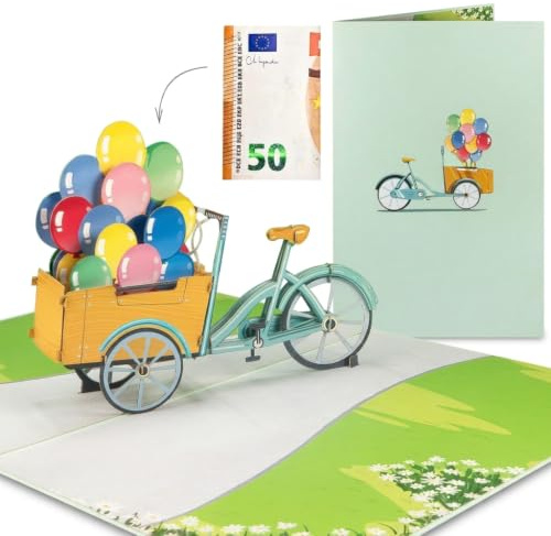 Sweetpopup® 3D Pop-Up Karte Luftballon Rikscha – Perfekte Glückwunschkarte für Geburtstag, Jubiläum, Gratulation & Abschied – Auch ideal als Wunscherfüller, Gutschein & Geldgeschenk – 198