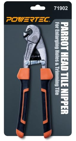 POWERTEC Parrot Head Tile Nippers for Glass, Ceramic, Porcelain, and Mosaic, Ergonomic Soft Grip, Heavy Duty Blades Cuts and Trim Tile Up to 2/5” Thick (71902) 1 Pack