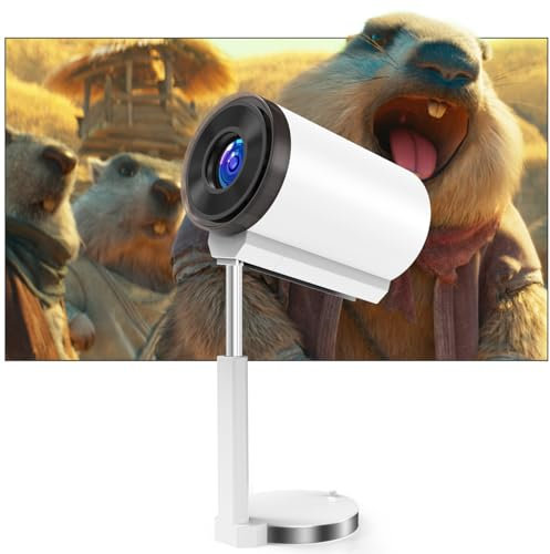 Mini Beamer 4k Heimkino, 2025 Upgraded 1080P Full HD Projektor mit Android Beamer Klein [integrierte App] Tragbarer kleines Kino, Haus mit Dual WiFi 6, BT5.2, einziehbare Halterung (weiß)