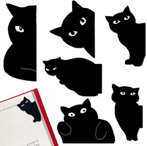 LOMSUXA 6 Stycken Magnetiska Bokmärken Katt Bokmärke Barn Svart Kattform Bokmärke Speciellt Lämplig för Studenter, Kvinnor, Lärare och Bokälskare Kattälskare Present