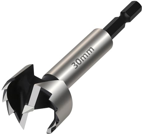 Vearter 30mm Forstner Drill Bit, High Carbon Steel Multi-Tooth Woodworking Tools with Hex Shank, Hinge Boring Hole Cutter for Solid Wood, MDF, Plastic, Particleboard, Plywood