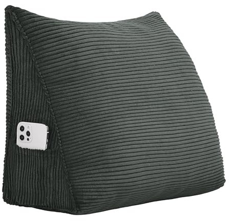 strusery Almohada de cuña de corduroy - Cojín triangular de respaldo para cama y sofá, almohada de apoyo para la lectura, respaldo ergonómico, funda extraíble y lavable (Gris oscuro, 45x35x20cm)