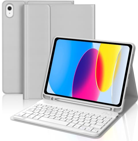 FOGARI Teclado para iPad A16 11 Generación 2025/10 Generación 10.9 2022 | Funda para iPad 11/10 Generacion con Teclado, Español Ñ Teclado Bluetooth Magnético Desmontable para iPad 11 A16, Gris Claro