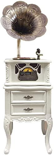 erkebspm Altavoz de gramófono de gramófono Retro Vintage de Tocadiscos con bocina de Cobre de Madera Vintage con Reproductor de CD /3.5 mm Aux-in/FM Radio/USB-A Recorder
