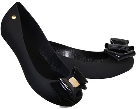 Bismaa Womens Black Jelly Shoes with Bow - Ladies Comfy Slip-On Casual Wear Every-Day Jelly Flats Ballerina Pumps, 5 UK