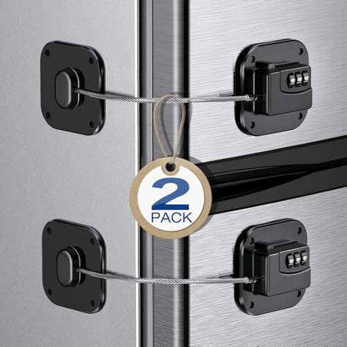 Fridge Refrigerator Lock with Combination, Heavy Duty Lock for Cabinet, Drawers, Closet, Safety Easy Install No Keys Needed (Black-2Pack)