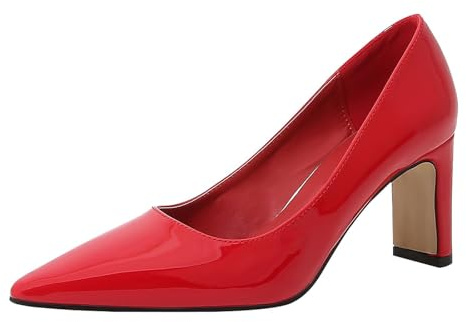 Generiska pumps dam lackläderskor höga klackar bröllopsskor damskor eleganta och bekväma klänning skor Mary Jane-skor brudskor klackskor spetsskor kvällsskor halvskor kostymskor, röd, 40