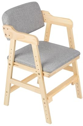 Chaise Haute Bébé en Bois, 6 Hauteurs Réglables Stable Chaise Supporte 90KG pour Enfants et Adultes, Chaise Haute Evolutive avec Coussin d'Assise, Assise et Repose-pieds Réglables (Gris)