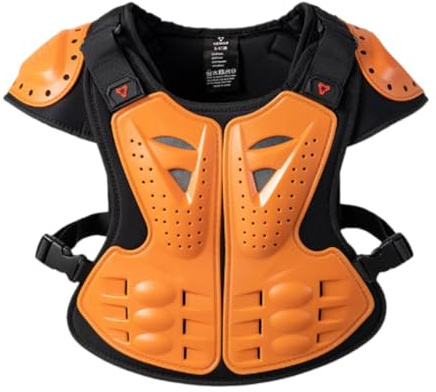 Harilla Chaleco de Motocicleta con Protección Corporal, Protección de Hombros, Chaleco Anticaída para El Pecho Y La Espalda para Patineta, Motocross Y Niños, Naranja